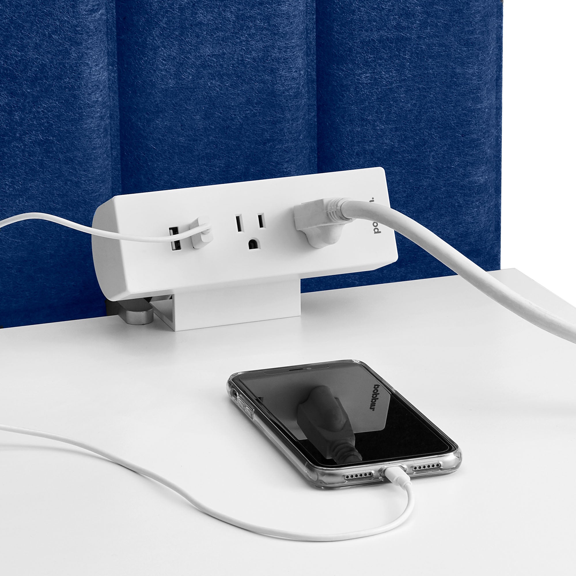 White multi-port USB charging station on a clean background. 
