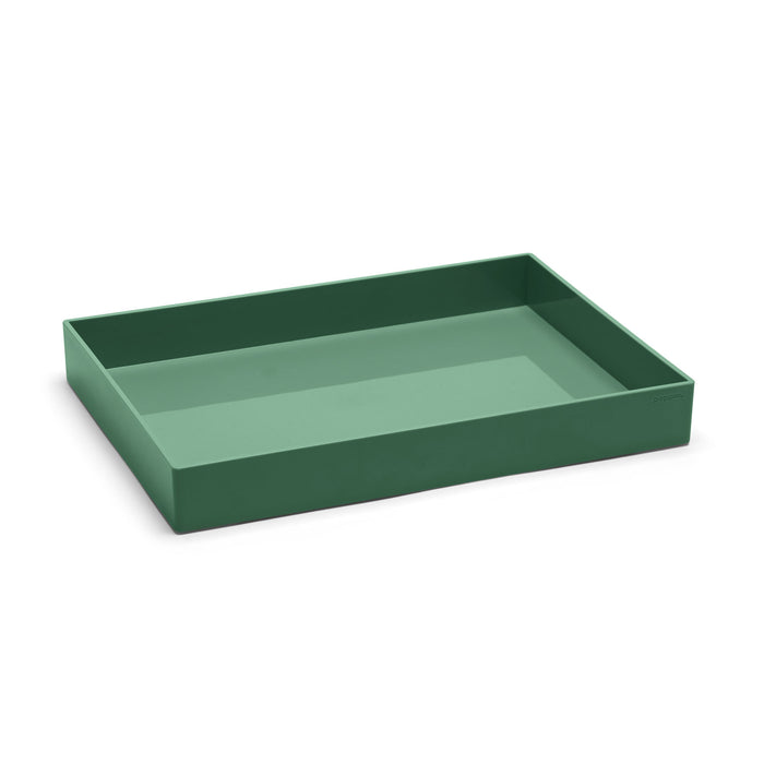 Green rectangular shallow tray on white background (Sage)