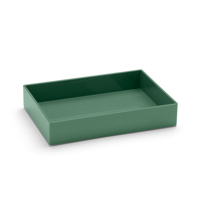 Green rectangular desk organizer tray on white background. (Sage)