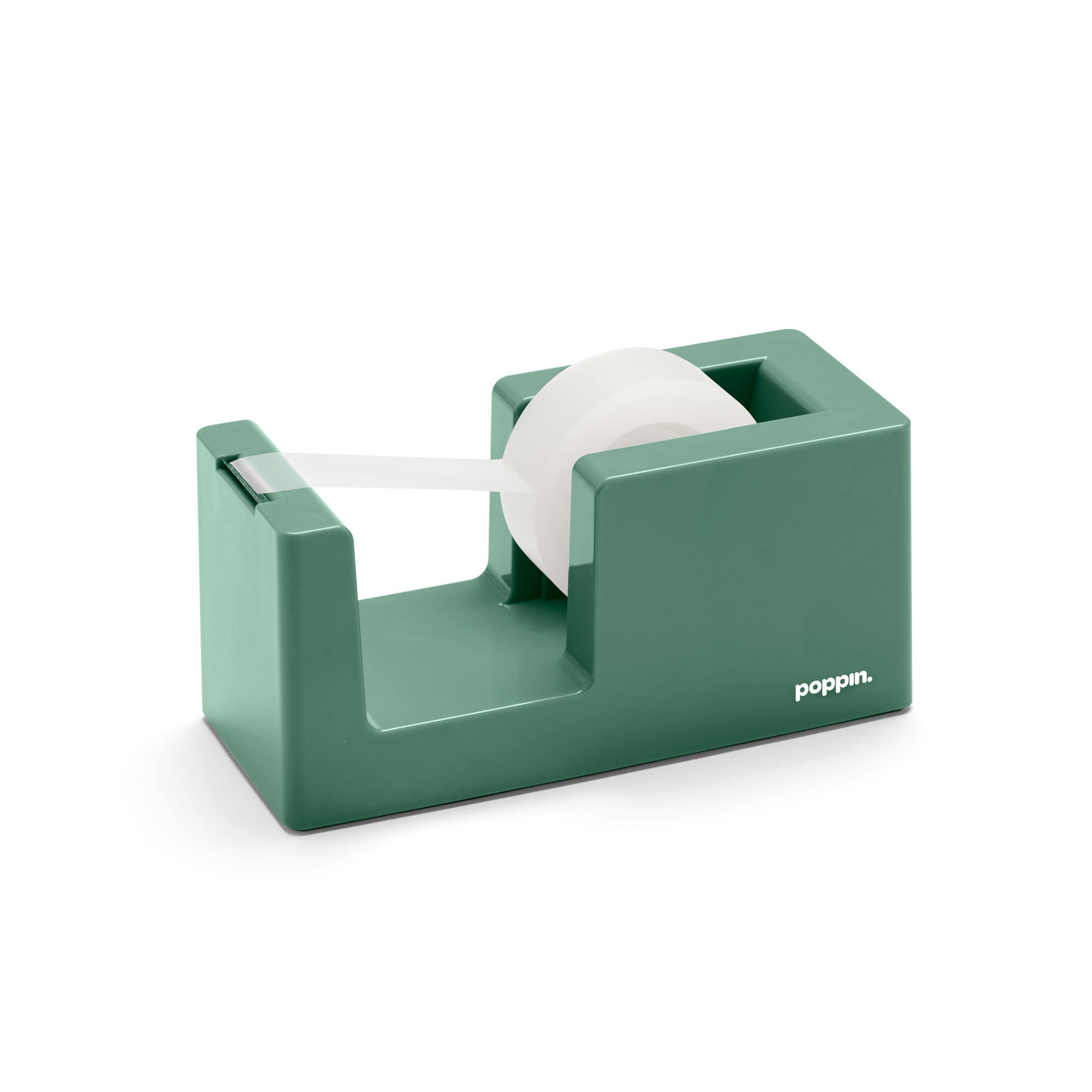 White Poppin brand tape dispenser with one roll of tape on a white background (White)
