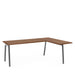 Modern L-shaped wooden office desk with metal legs on a white background. (Walnut)