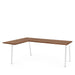 L-shaped wooden office desk with white legs on a white background (Walnut)