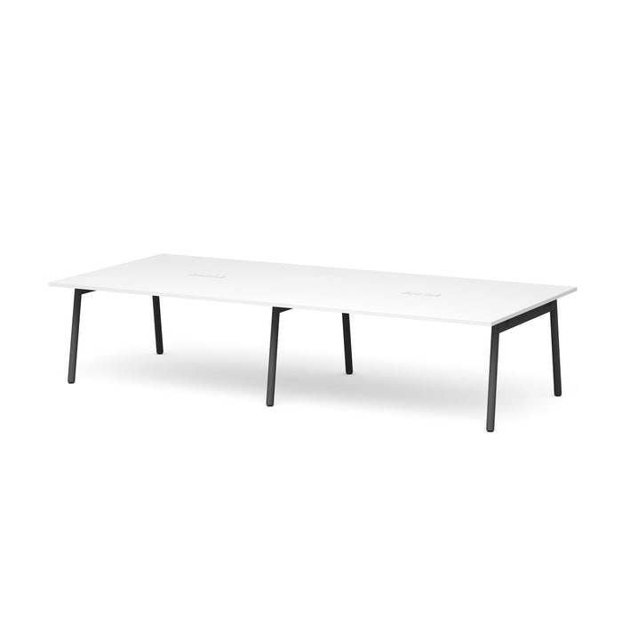 Modern white rectangular table with black legs on white background. (White-132&quot;)