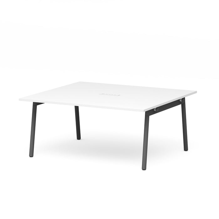 Modern white rectangular table with black legs on a white background. (White-66&quot;)