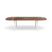 Modern oval wooden coffee table with white legs on a white background. (Walnut-114&quot;)