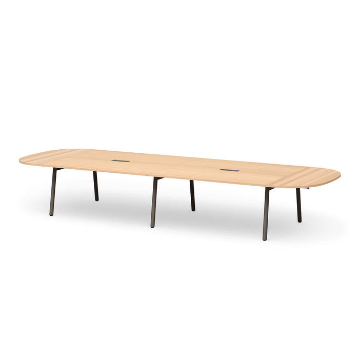 Modern minimalist wooden conference table with black legs on white background. (Natural Oak-180&quot;)
