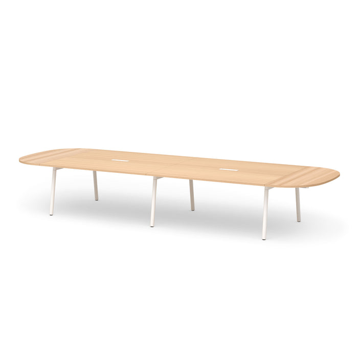 Modern oval wooden conference table with white legs on a white background. (Natural Oak-180&quot;)
