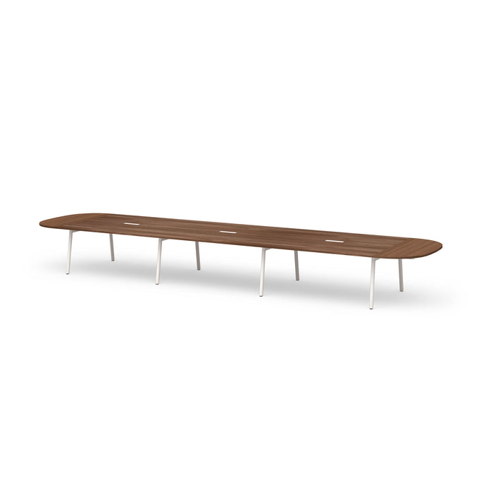 Modern long wooden conference table with white legs on a white background. (Walnut-246&quot;)