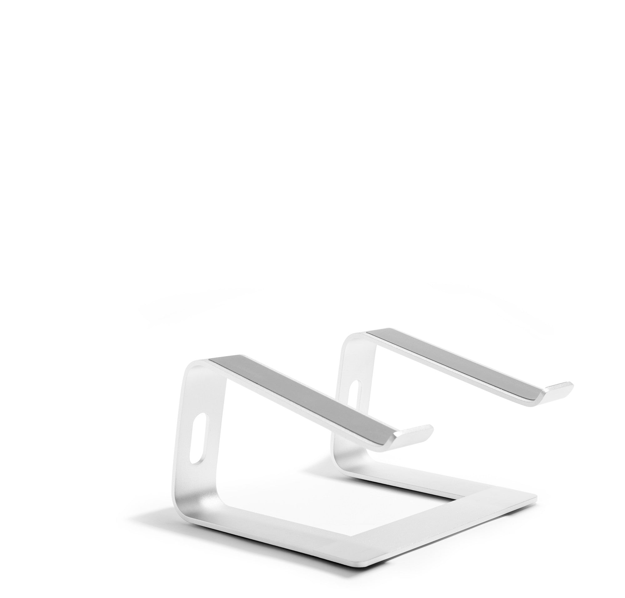 Modern laptop on a sleek stand with a white background 