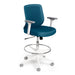 Blue ergonomic office chair with adjustable armrests and white base on a white background. (Slate Blue)