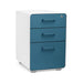 Modern blue and white three-drawer file cabinet on a white background. (Slate Blue-White)