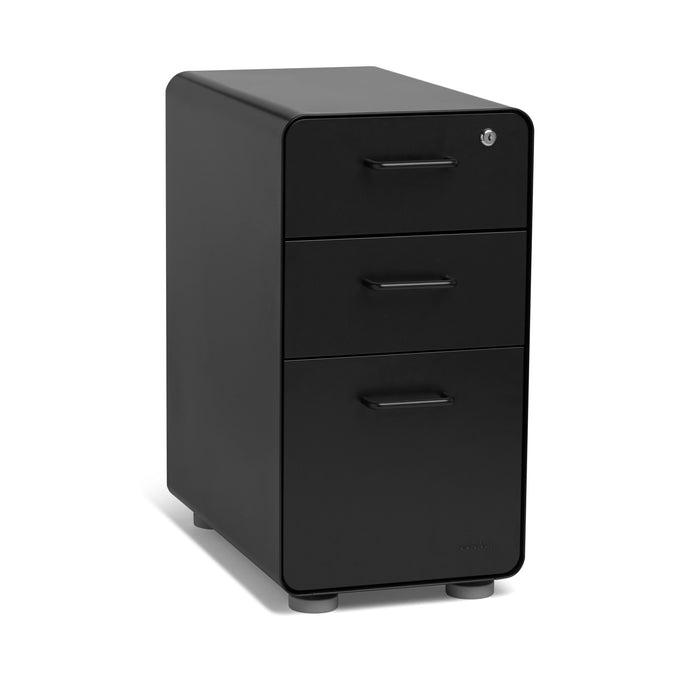 Black three-drawer office filing cabinet isolated on white background (Black-Black)(White-White)