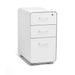 White three-drawer file cabinet with lock on a white background. (White-White)