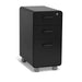 Black rolling file cabinet with three drawers and lock on white background. (Black)