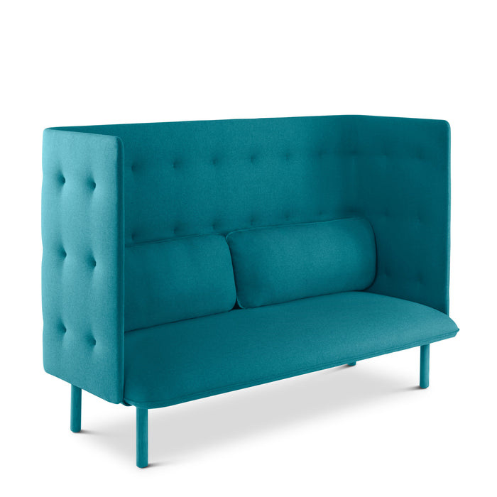 Turquoise blue tufted loveseat sofa with modern design on white background. (Teal-Teal)
