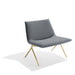 Modern gray lounge chair with gold legs on white background. (Dark Gray-Brass)