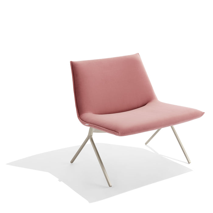 Modern pink accent chair with sleek metal legs on white background (Dusty Rose-Nickel)