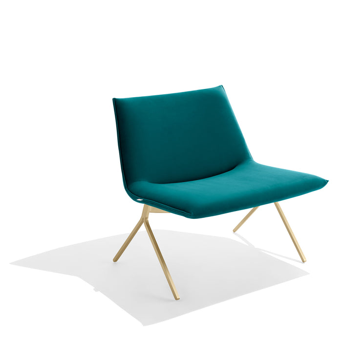 Modern teal accent chair with gold legs on white background (Teal-Brass)