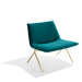Modern teal accent chair with gold legs on white background (Teal-Brass)