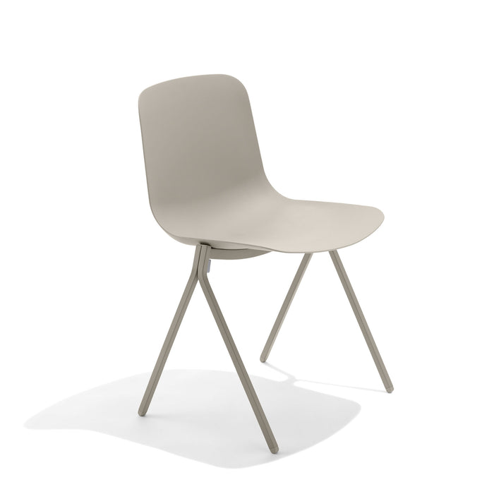 Modern beige chair with metal legs against a white background. (Warm Gray)