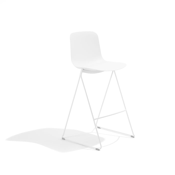 Modern white bar stool with metal legs on a plain background (White)