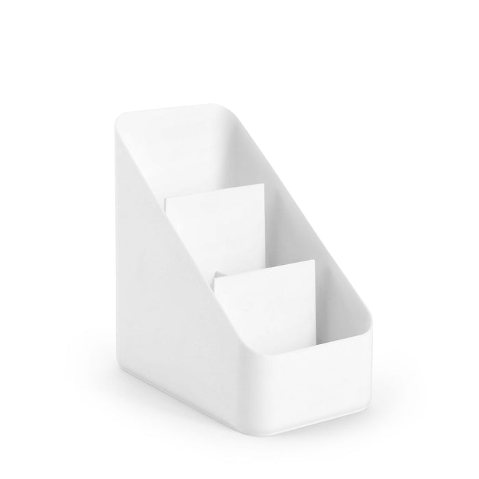 White desktop organizer with blank business cards on a clean background. (White)
