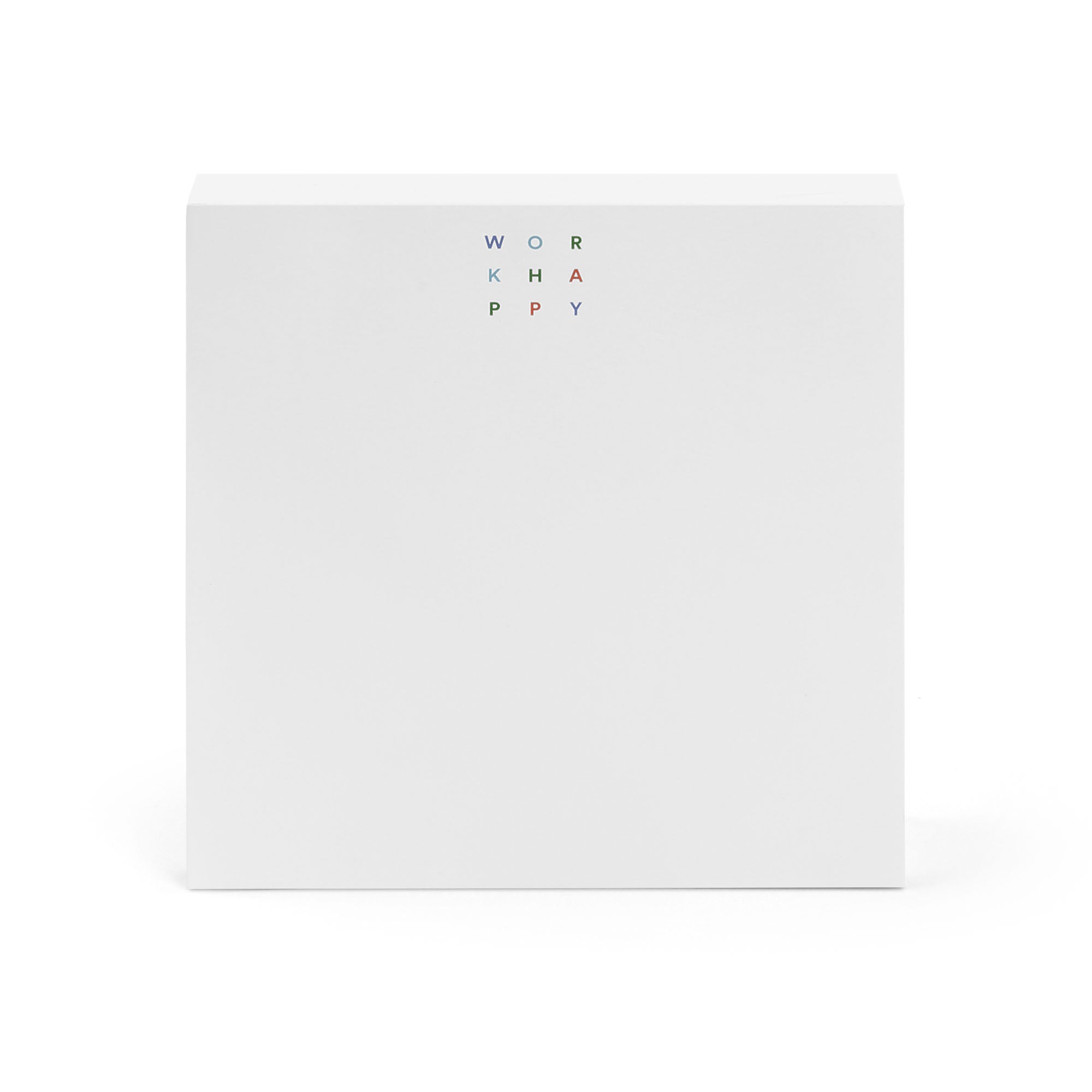 Blank white product box with minimalistic typography on upper side against a white background. (Hero)