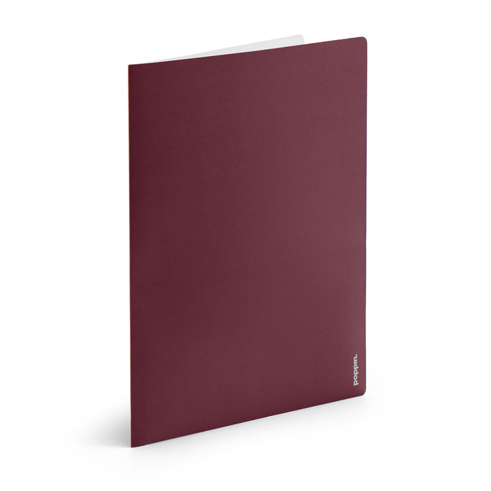 Burgundy folder standing against a white background. (Wine)