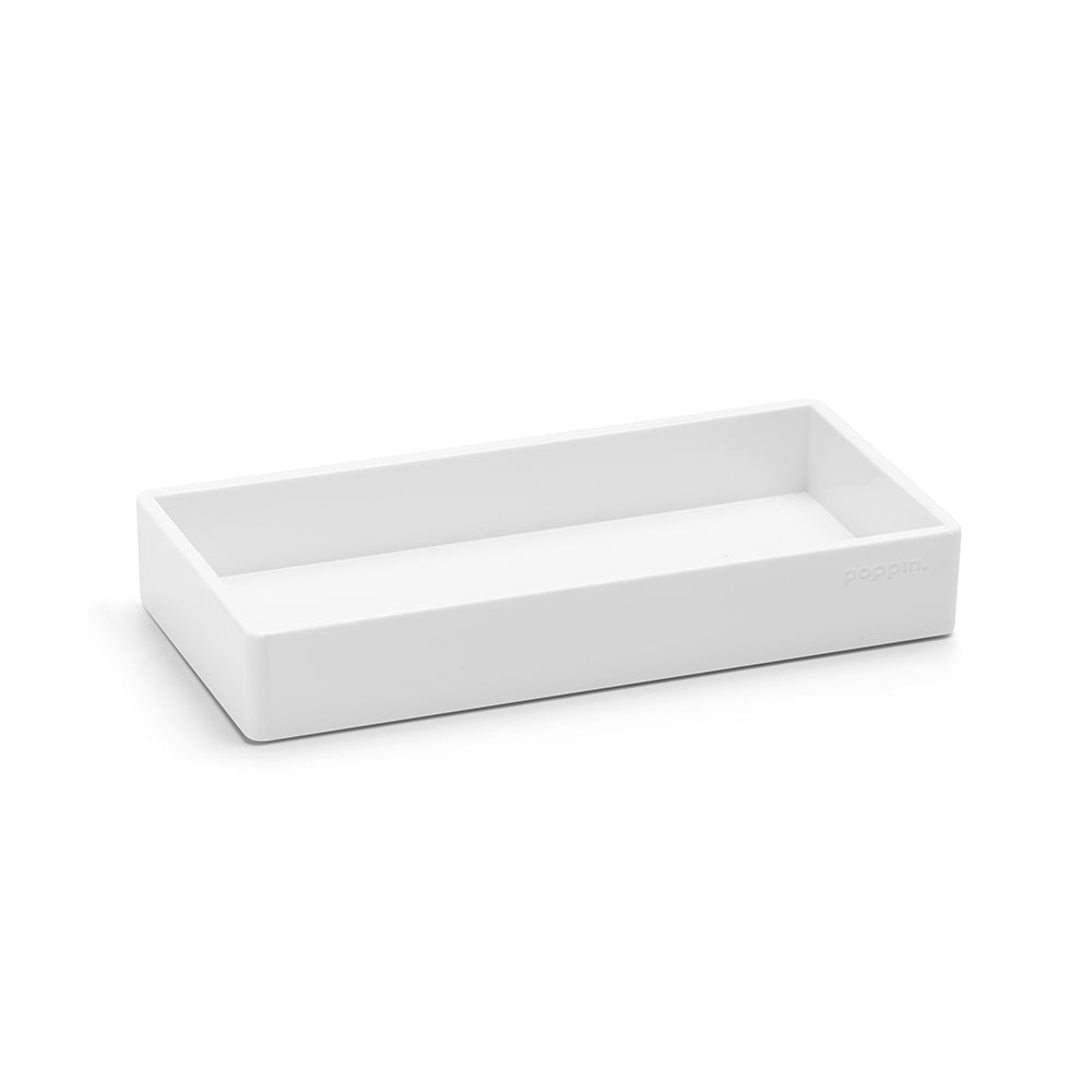 White rectangular desk organizer tray isolated on a white background. (White)