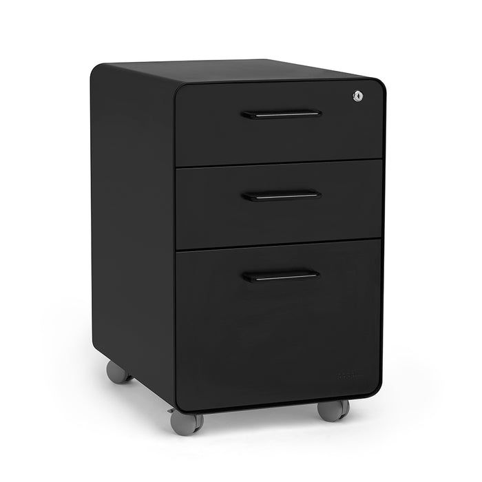 Black mobile file cabinet with three drawers on white background. (Black-Black)