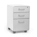 White modern rolling file cabinet with three drawers on a white background. (Light Gray-White)
