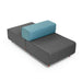 Modern two-piece gray sectional sofa with blue cylindrical pillow on white background. (Dark Gray-Blue)