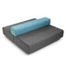 Modern two-tone gray sofa bed with blue cylindrical cushion isolated on white background. (Dark Gray-Blue)