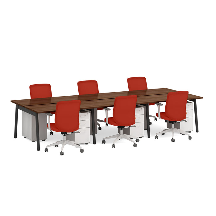 Modern office conference table with red chairs on white background (Walnut-47&quot;)