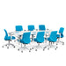 Modern office meeting room with blue chairs and white tables on a white background. (White-96&quot; x 42&quot;)(White-96&quot; x 42&quot;)
