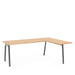 Modern L-shaped wooden desk with metal legs on a white background. (Natural Oak)