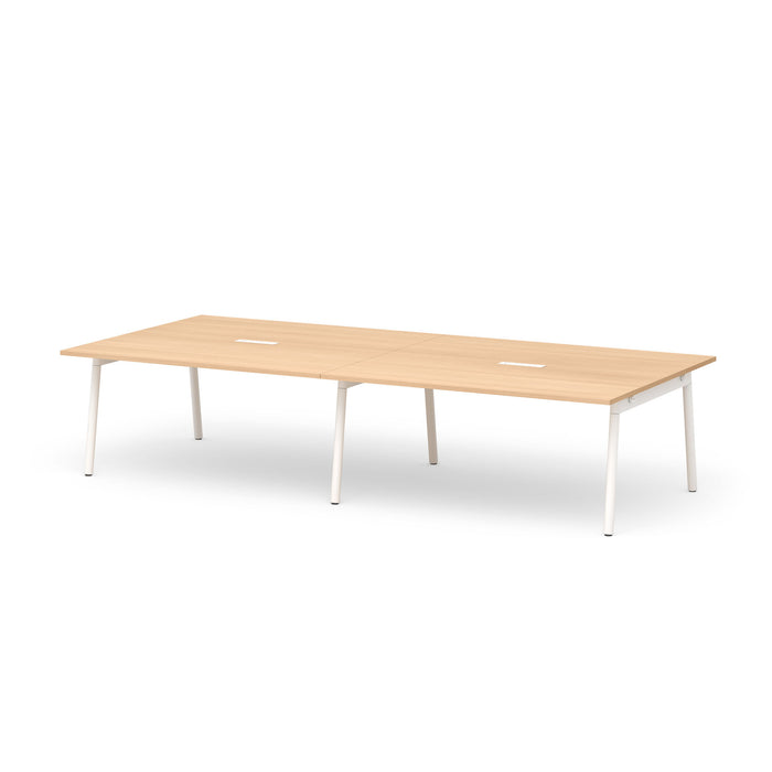 Modern wooden office table with white legs on a white background. (Natural Oak-132&quot;)