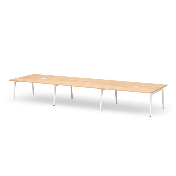 Modern minimalist wooden table with white legs on a white background. (Natural Oak-198&quot;)